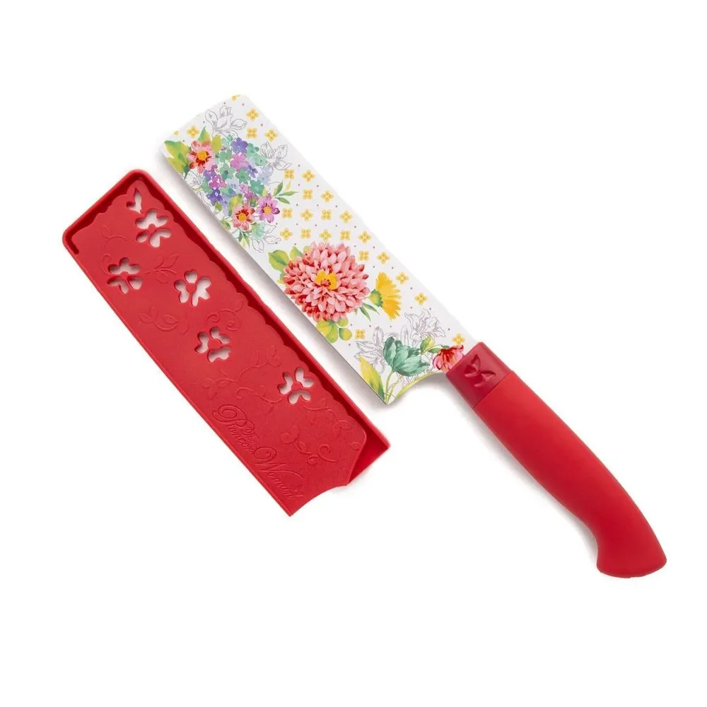 Pioneer Woman Blooming Bouquet Stainless Steel Knife 3Pc Set W Sheath Floral Red